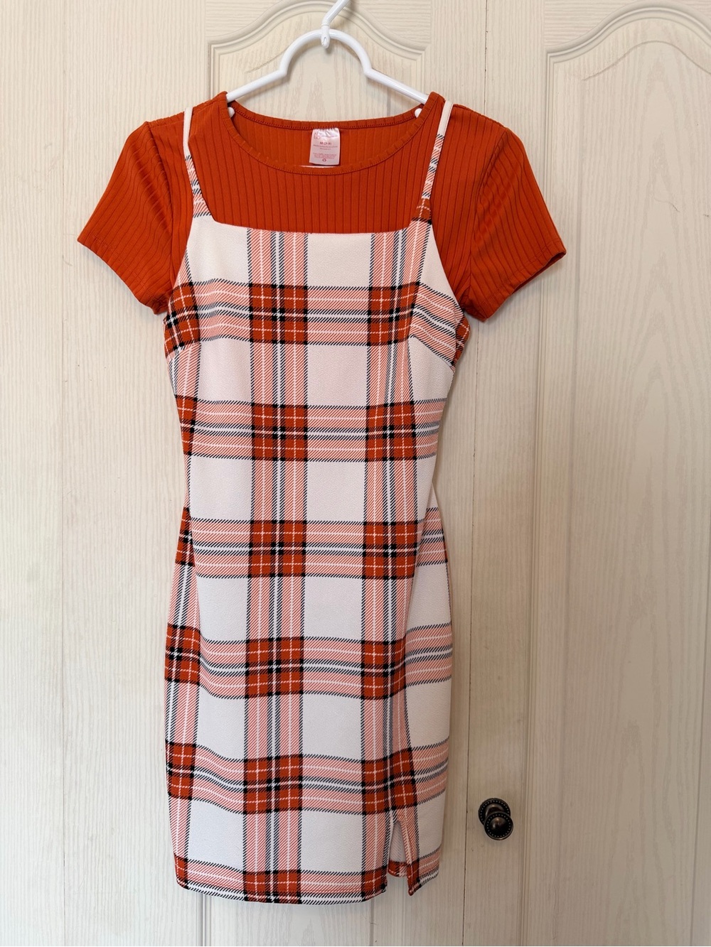 No Boundaries Orange & White Plaid Mini Dress with Orange Tee